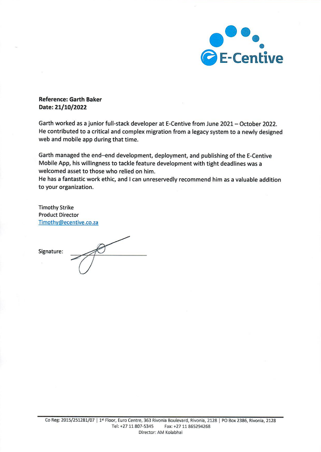 E-Centive Letter of recomendation